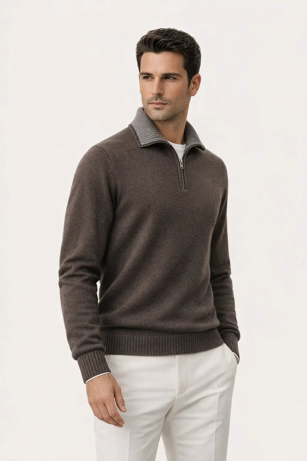 Leonard Zip-Up Brown | Collared Knit Zip-Up