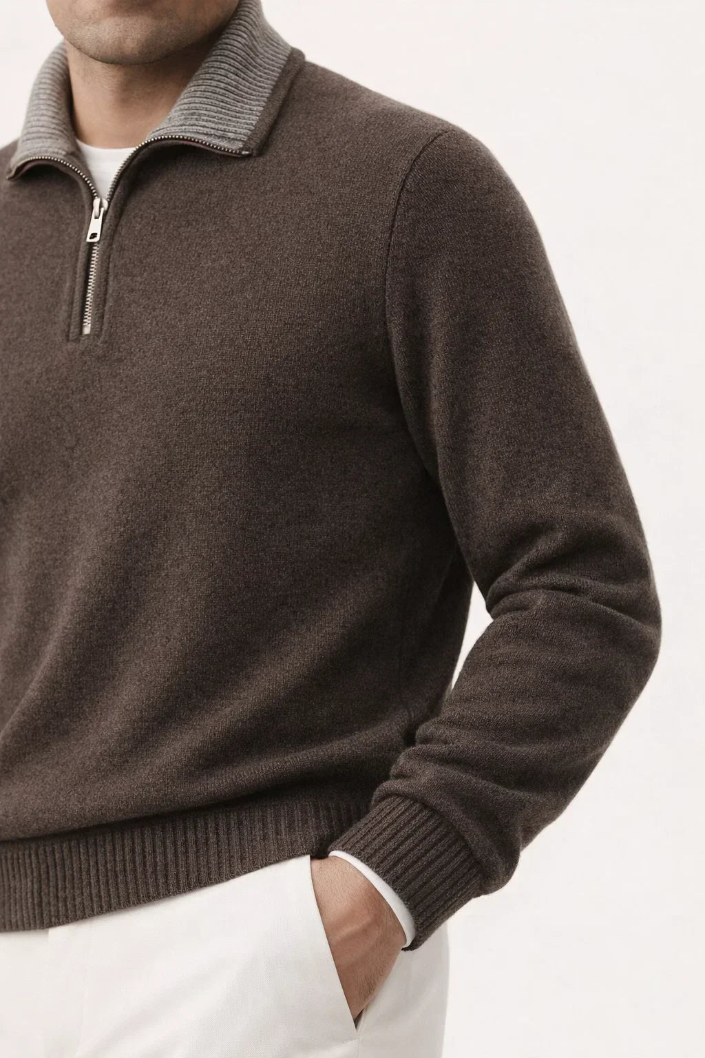 Leonard Zip-Up Brown | Collared Knit Zip-Up
