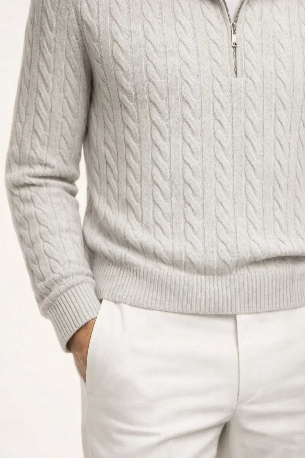 Sero Zip Knit Grey | Cable-Knit Merino Sweater