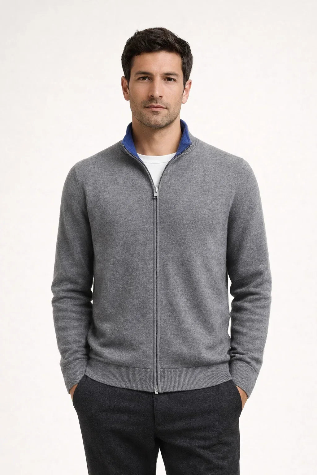 Georgio Reversible Zip-Up Navy | Double-Faced Cashmere Knit