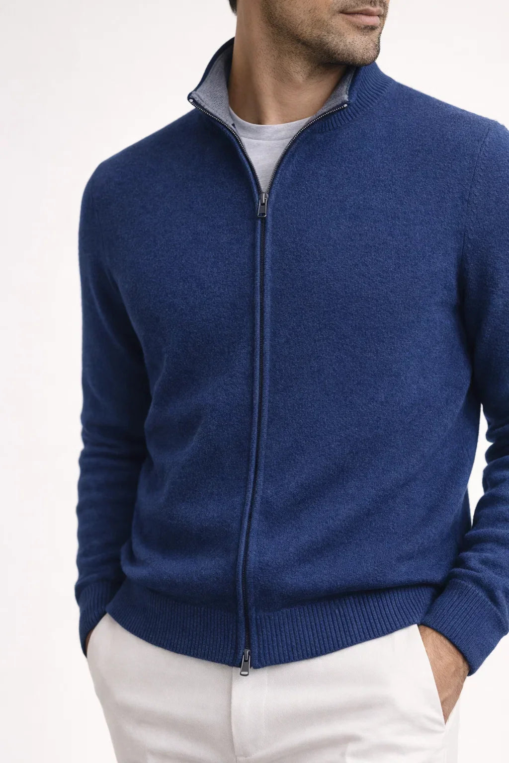 Georgio Reversible Zip-Up Navy | Double-Faced Cashmere Knit