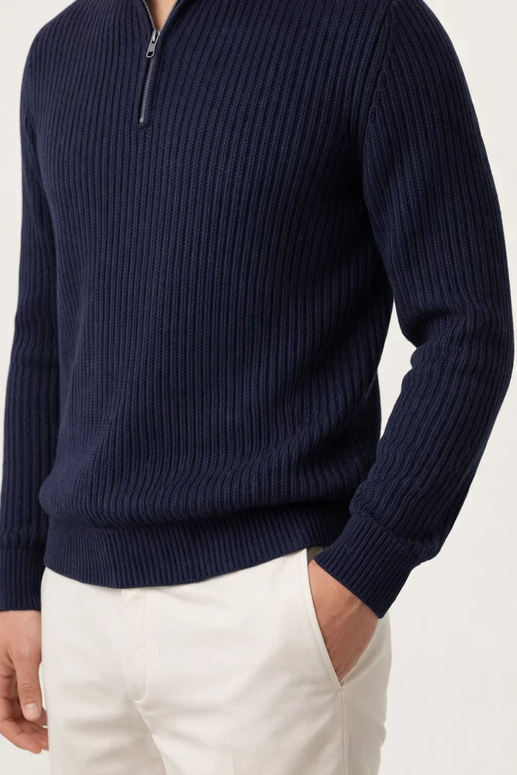 Sandron Zip Knit Navy | Ribbed Zip-Up Knit