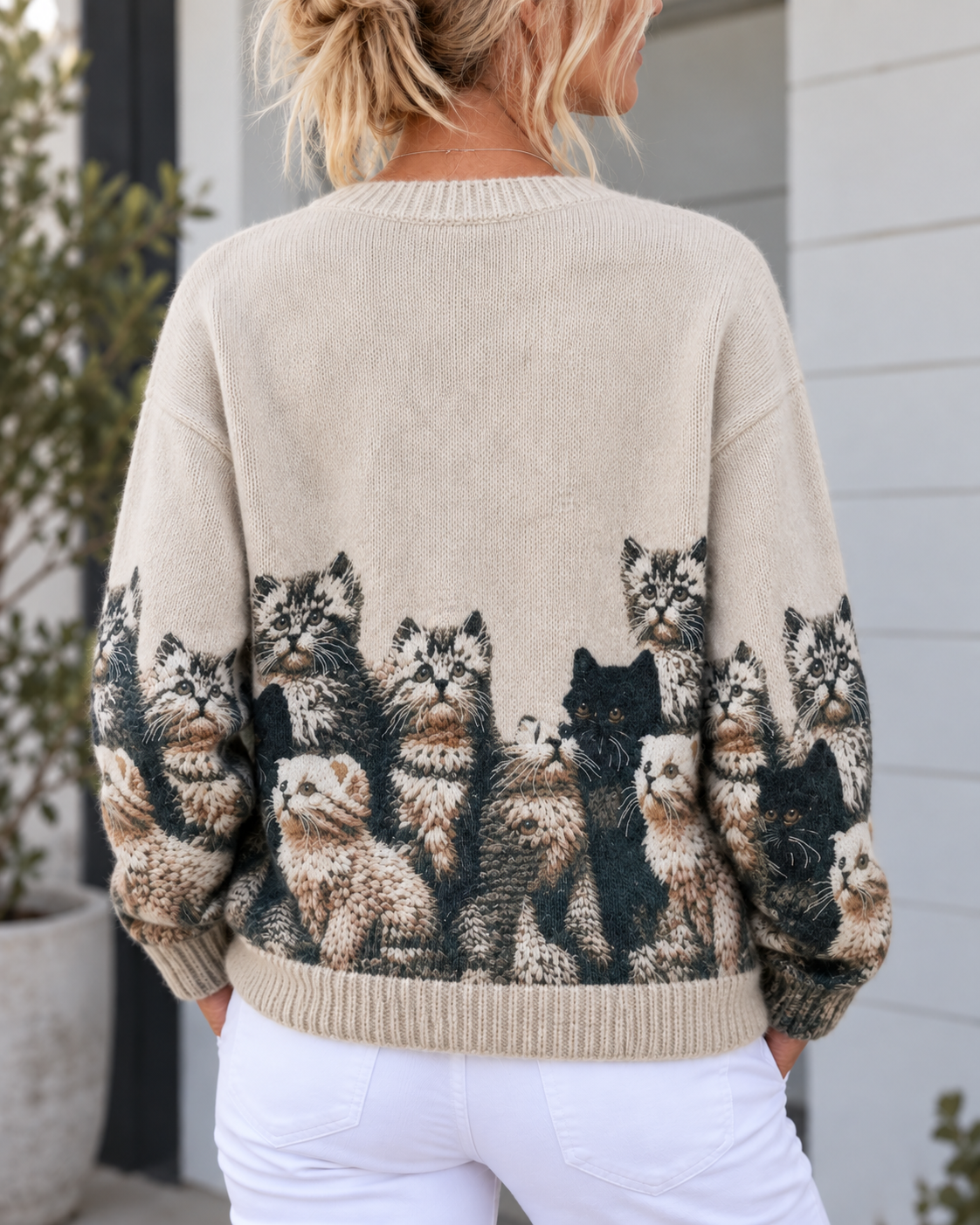 Cárdigan de punto con gatos